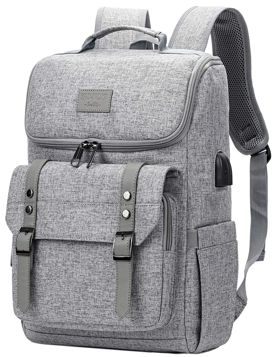 YALUNDISI Vintage Laptop Backpack with USB, Black