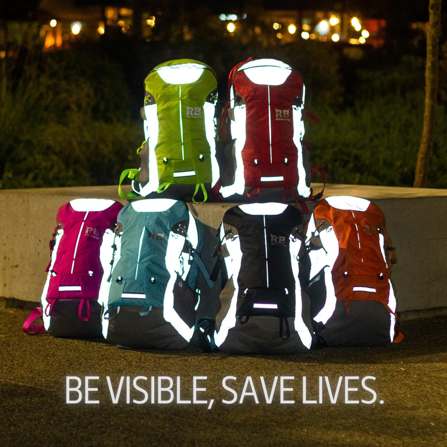 Reflective Motorcycle Backpack with Helmet Holder, Green