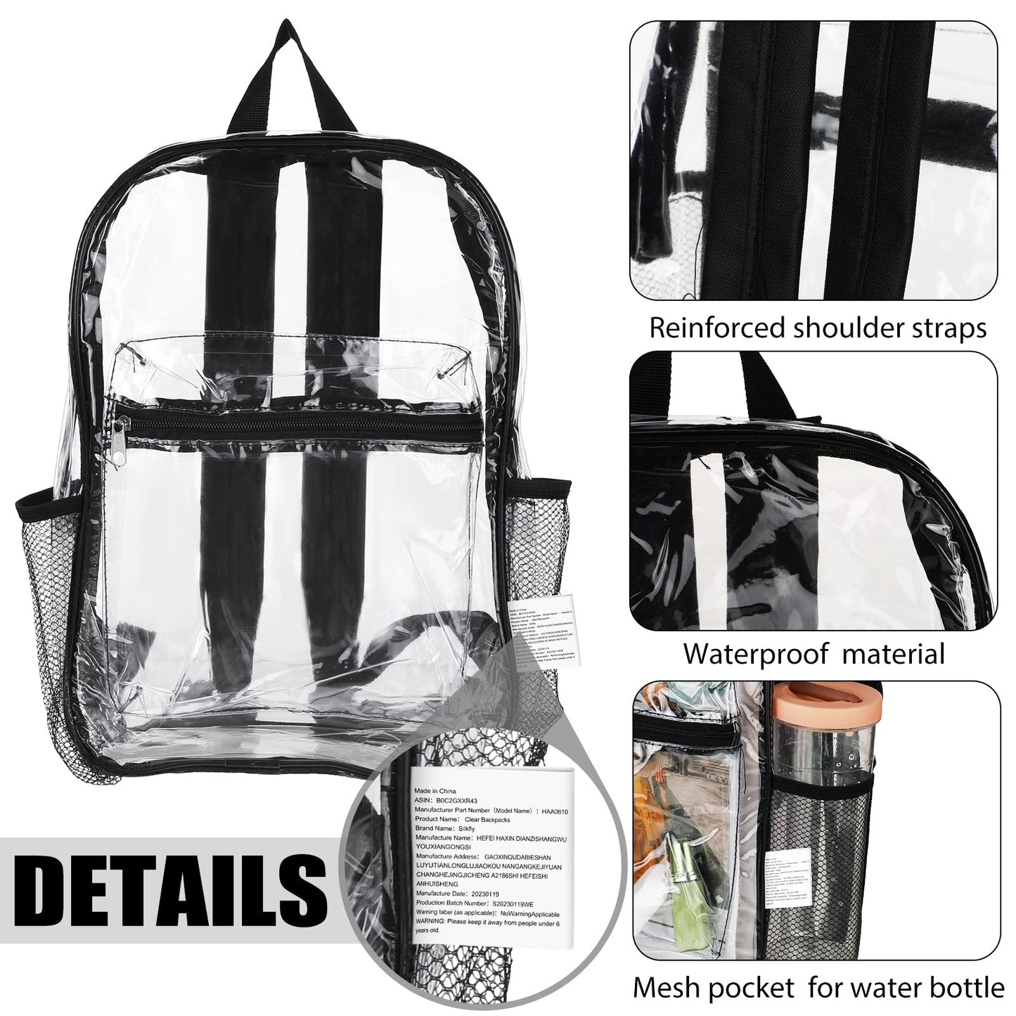 Silkfly Clear Backpacks 72-Pack, PVC Transparent