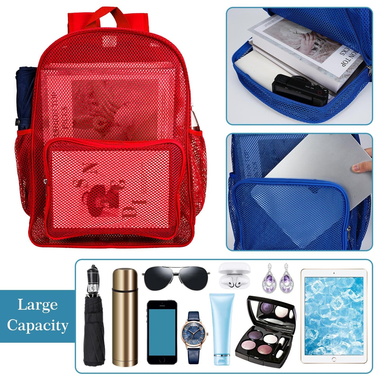 48-Pack 17" Clear Mesh Backpacks – Heavy Duty
