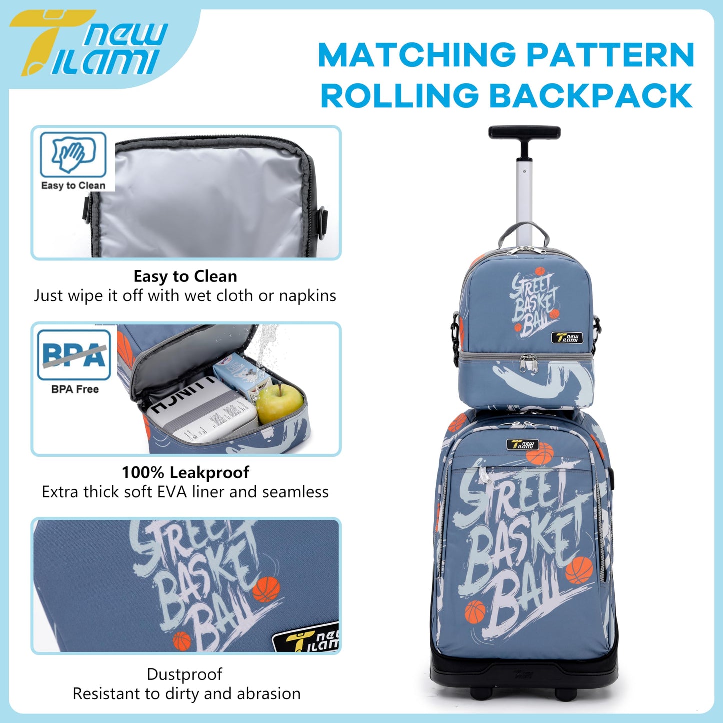 NEW TILAMI 19" Rolling Backpack for kids, Adjustable Laptop Backpack