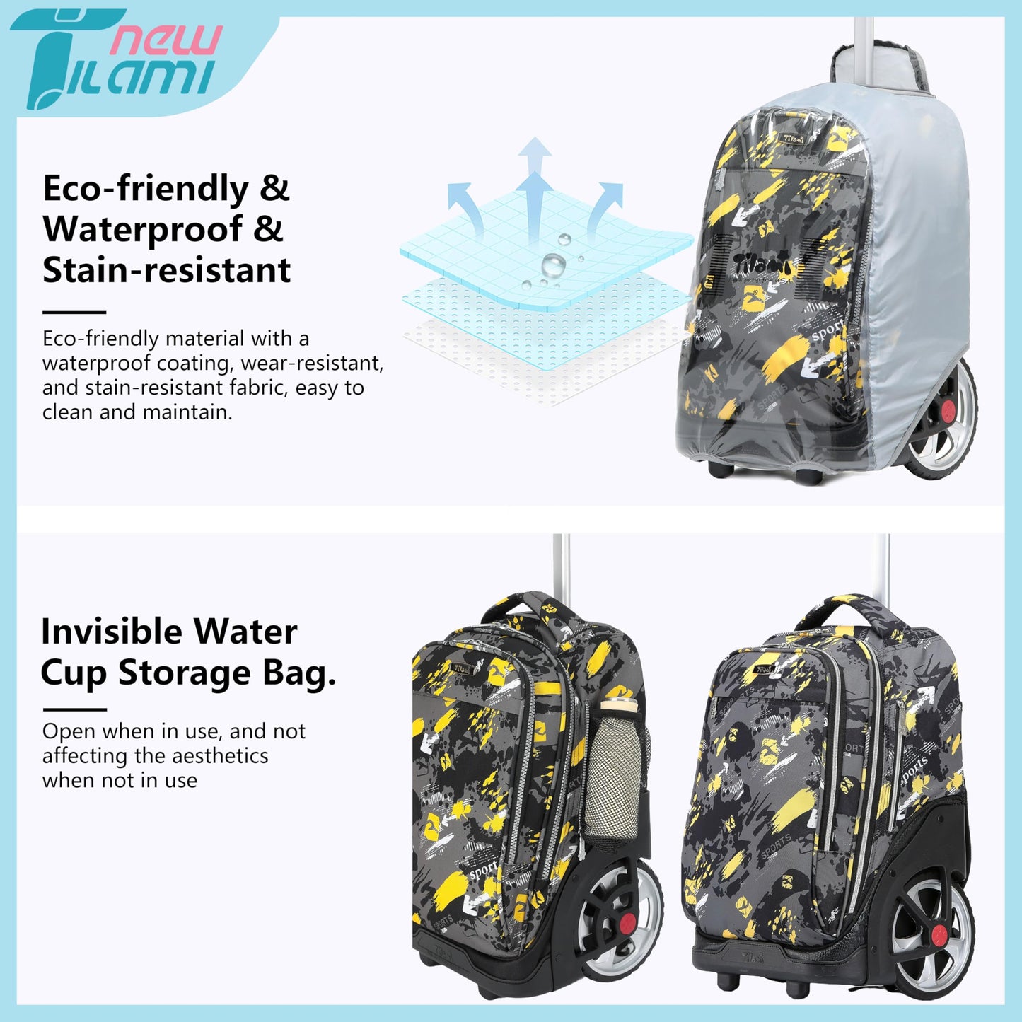 NEW TILAMI 19" Rolling Backpack for kids, Adjustable Laptop Backpack