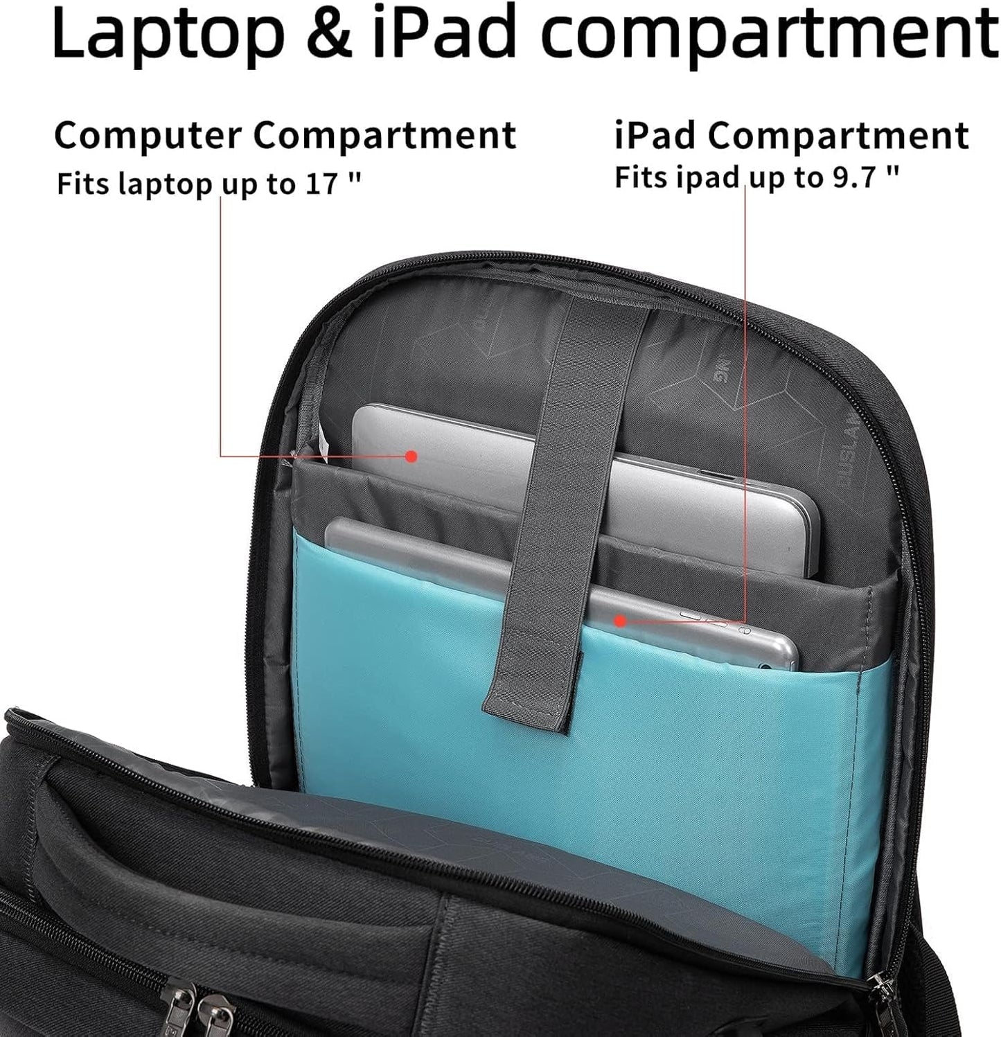 DUSLANG 17" Travel Laptop Backpack with USB, Black