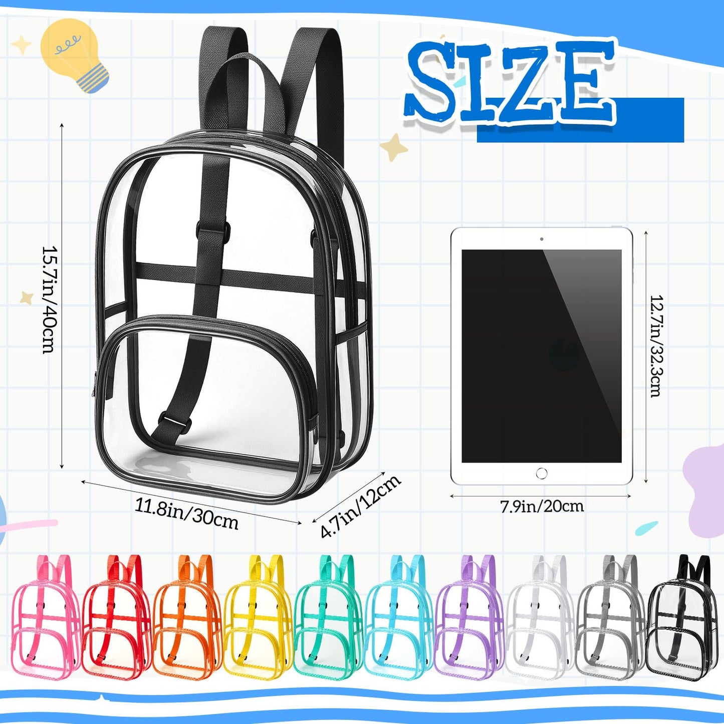 Aliceset 9" Clear Backpacks – 100 Pack