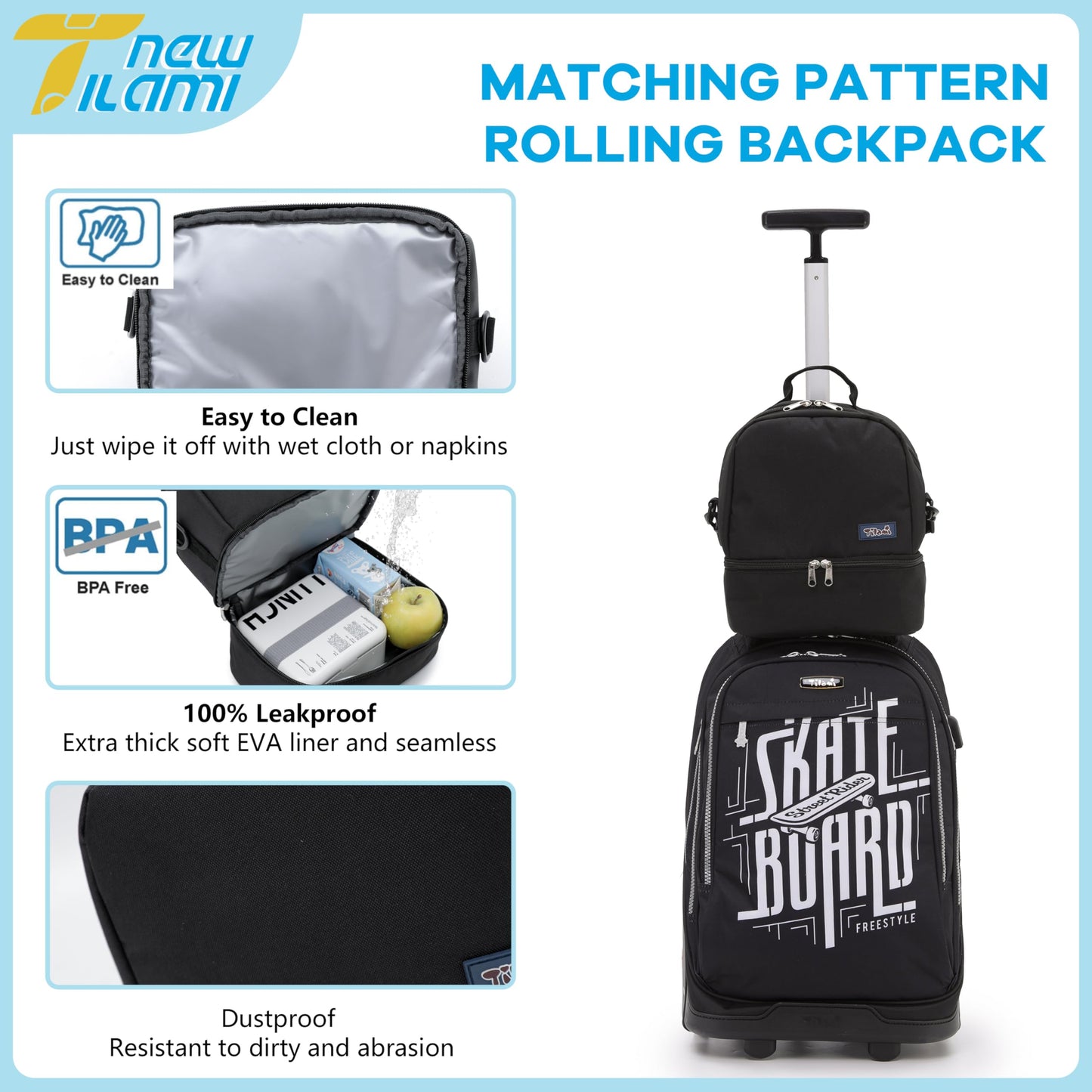 NEW TILAMI 19" Rolling Backpack for kids, Adjustable Laptop Backpack