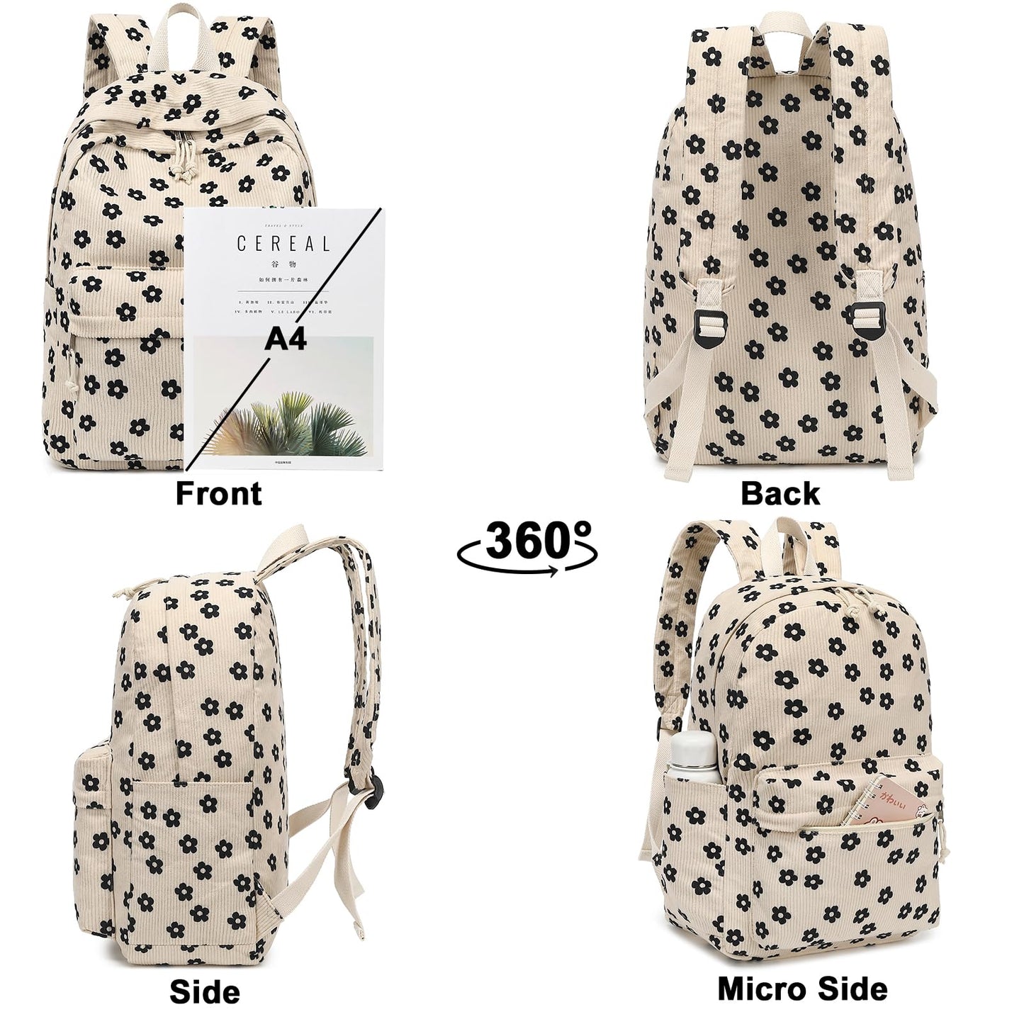 School Backpack for Teen Girls & Women, Corduroy