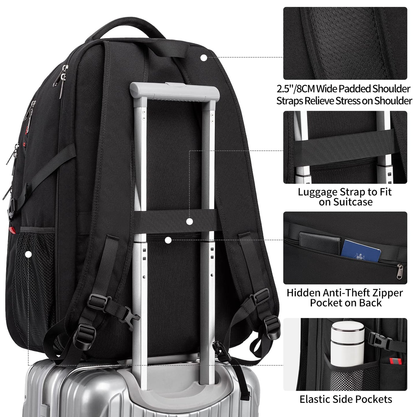 Travel Laptop Backpack, Black Backpack for Men and Women