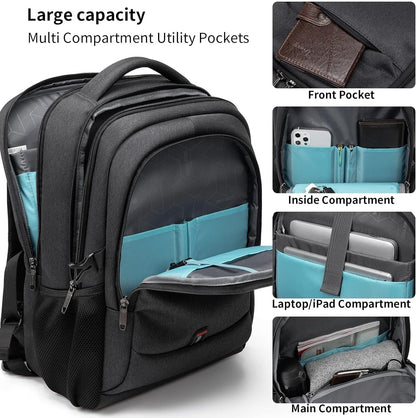 DUSLANG 17" Travel Laptop Backpack with USB, Black