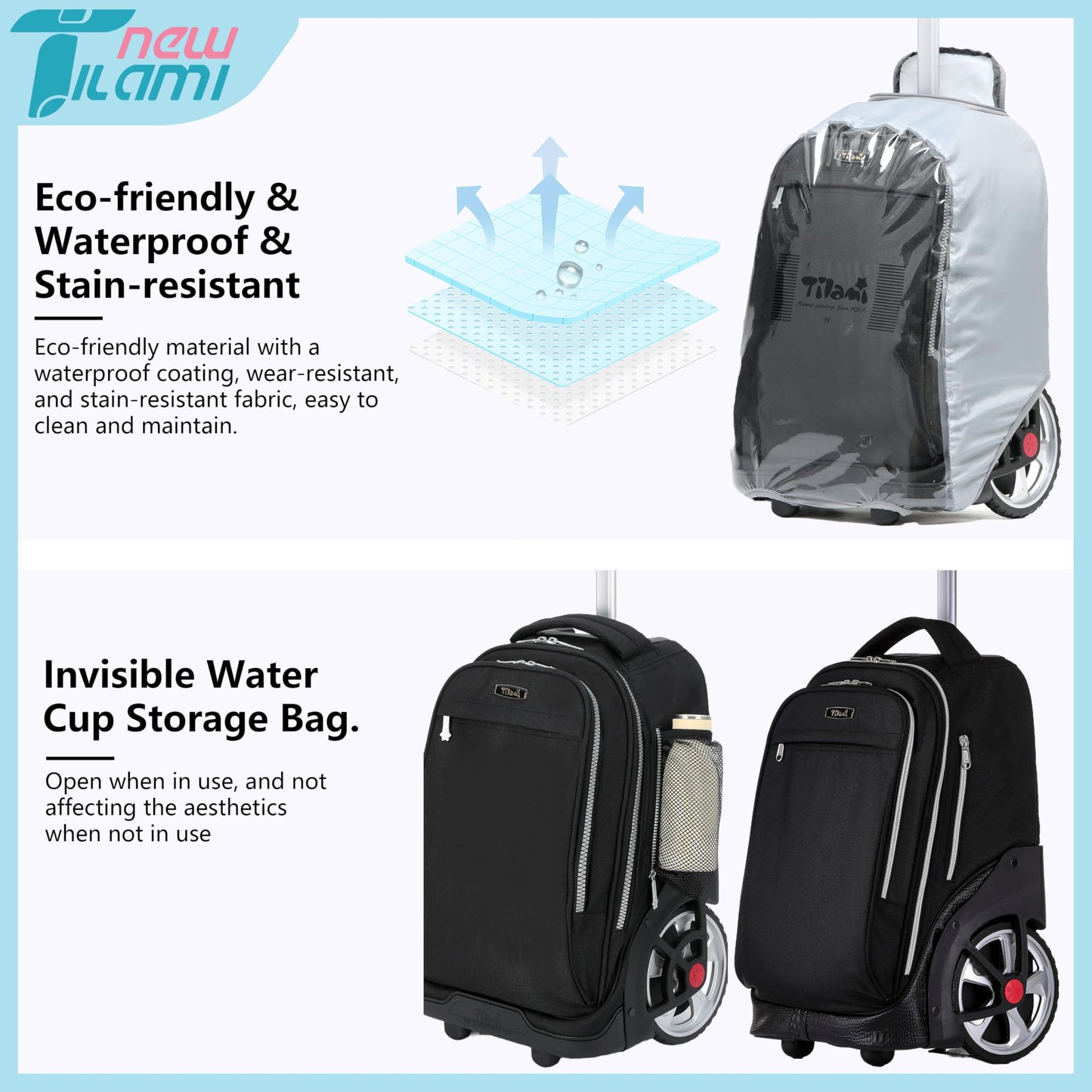 NEW TILAMI 19" Rolling Backpack for kids, Adjustable Laptop Backpack