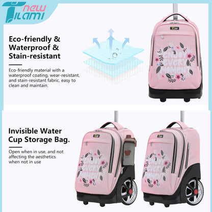 NEW TILAMI 19" Rolling Backpack for kids, Adjustable Laptop Backpack