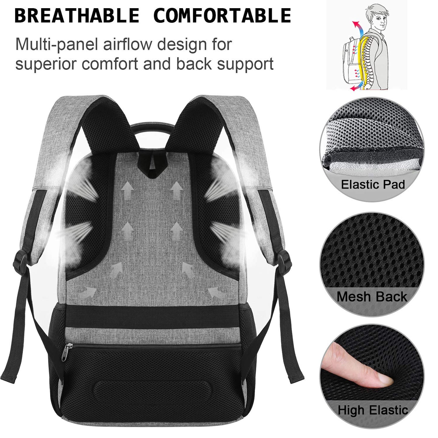 Anti-Theft Laptop Backpack with USB – 15.6" Black