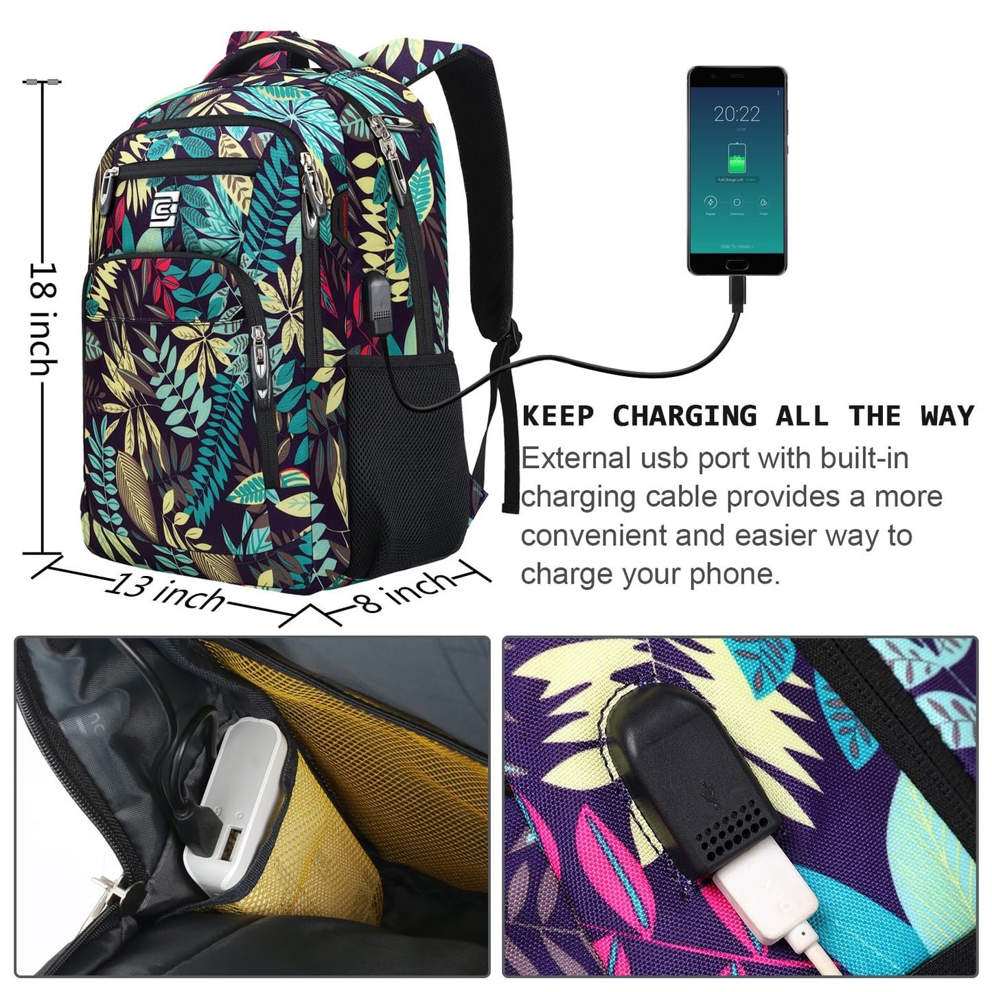 Anti-Theft Laptop Backpack with USB – 15.6" Black