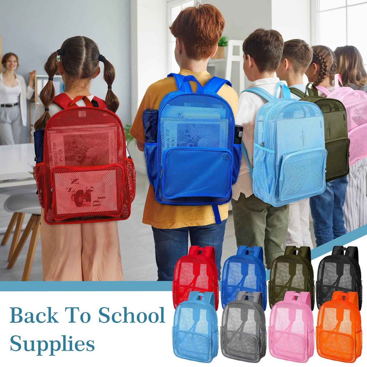 48-Pack 17" Clear Mesh Backpacks – Heavy Duty