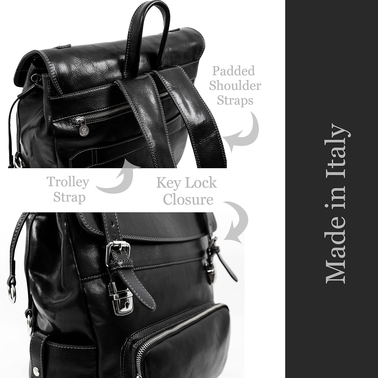 Time Resistance Leather Travel Backpack, Black