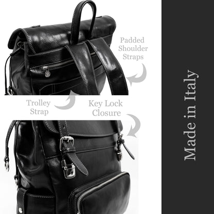 Time Resistance Leather Travel Backpack, Black