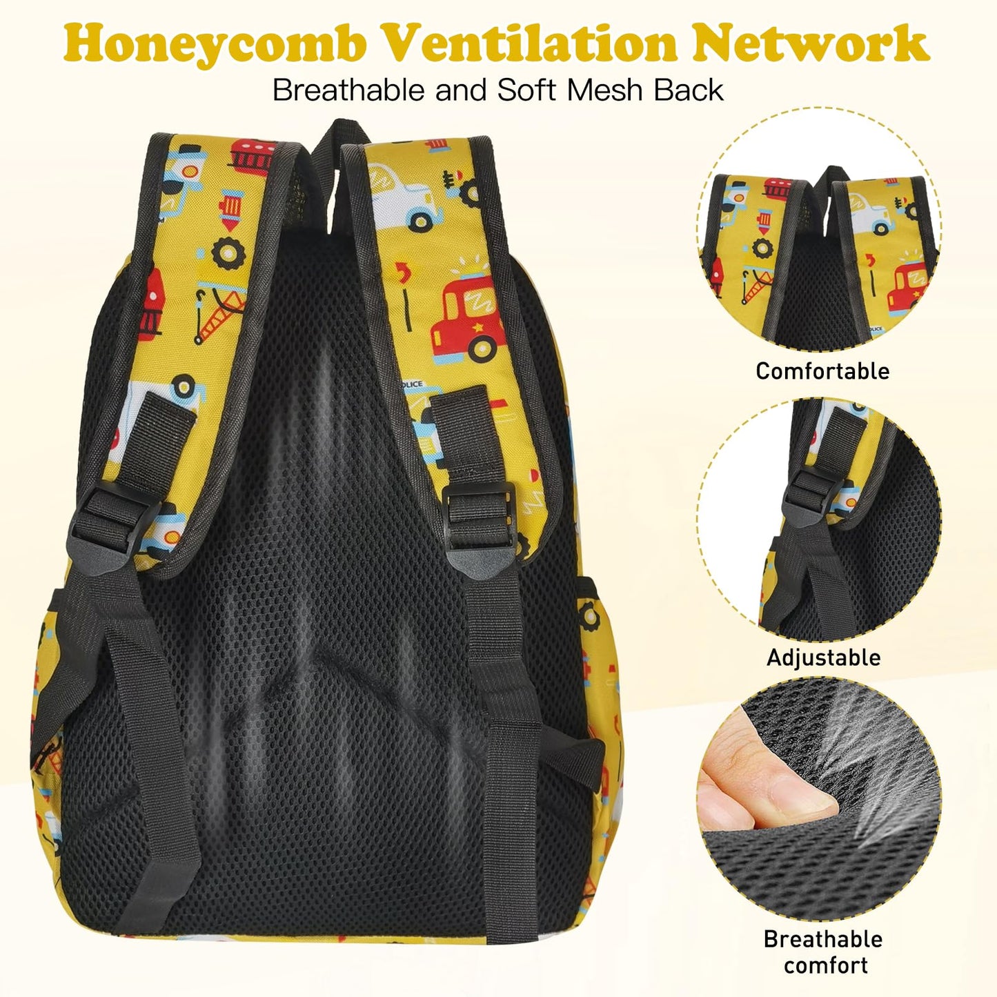 15" Kids Backpack for Preschool – Cute Car Design,