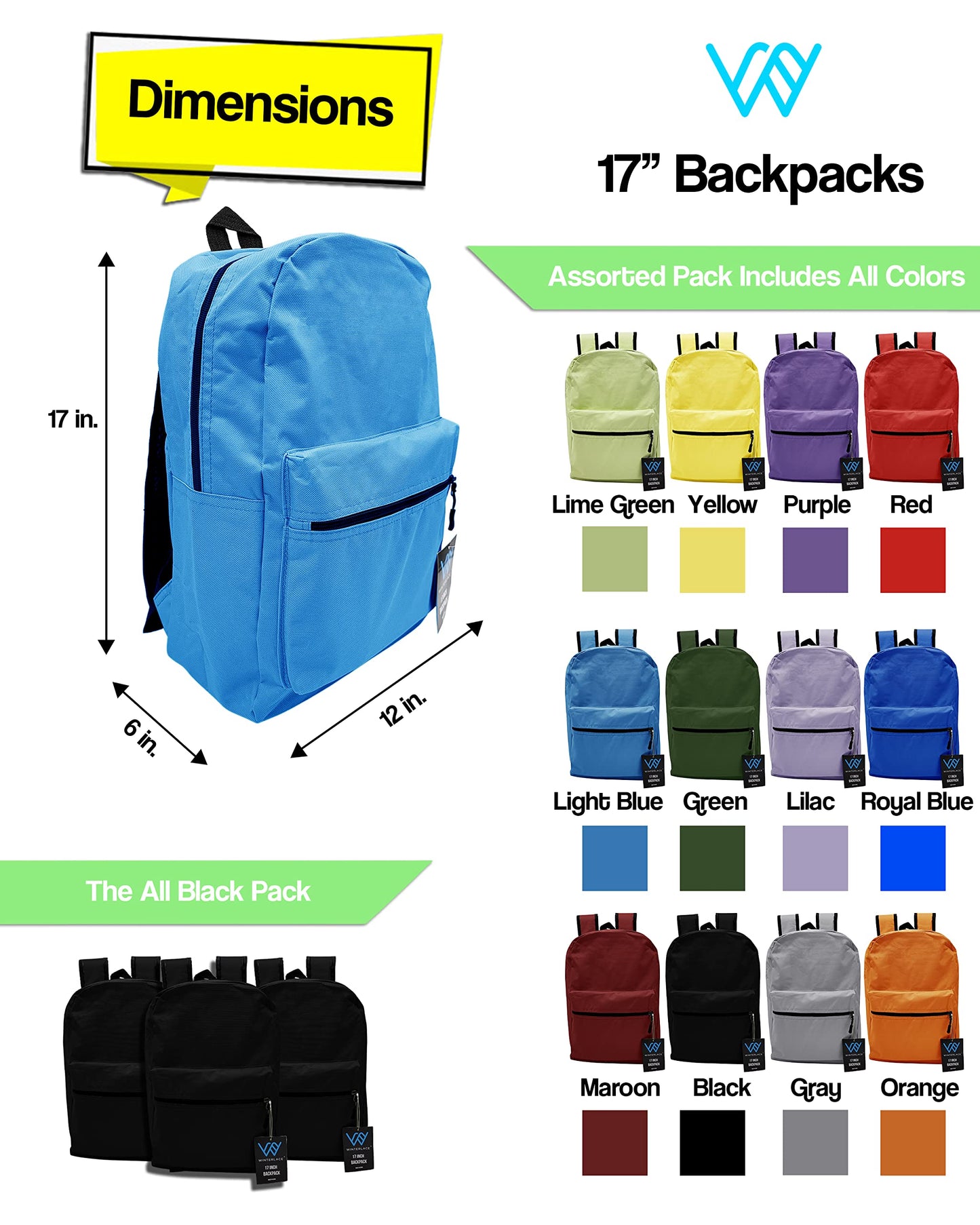 Winterlace 24-Pack Lightweight Backpacks, 17-Inch