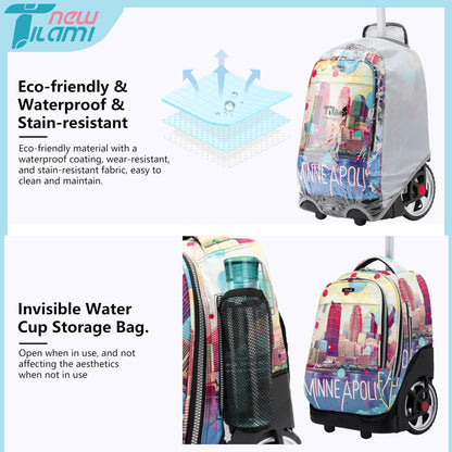 NEW TILAMI 19" Rolling Backpack for kids, Adjustable Laptop Backpack
