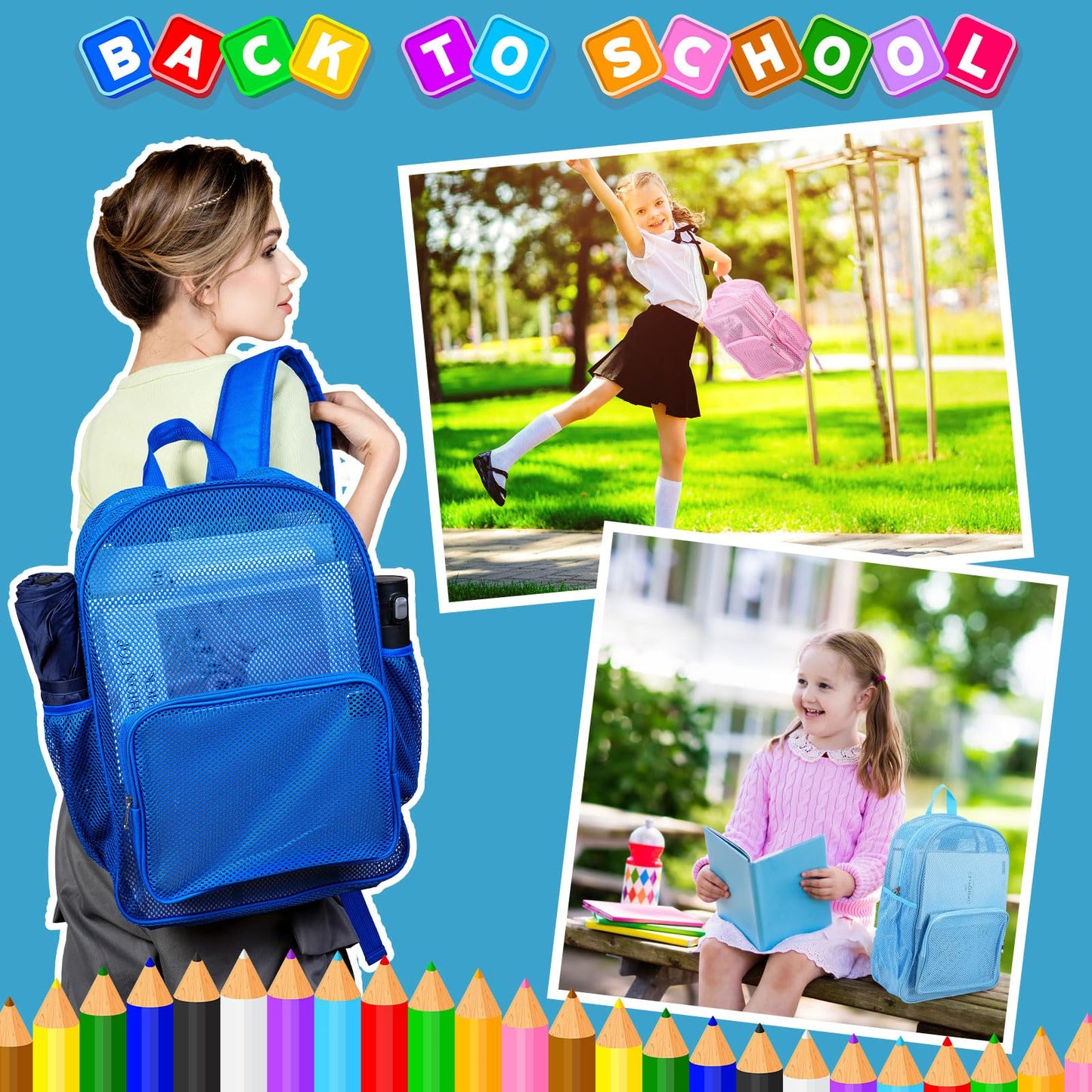 48-Pack 17" Clear Mesh Backpacks – Heavy Duty