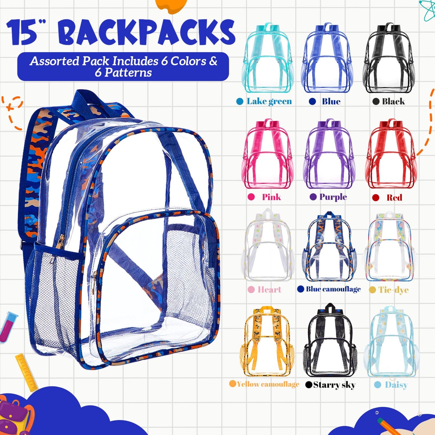 Amylove Clear PVC Backpack, 15", Black, 100-Pack