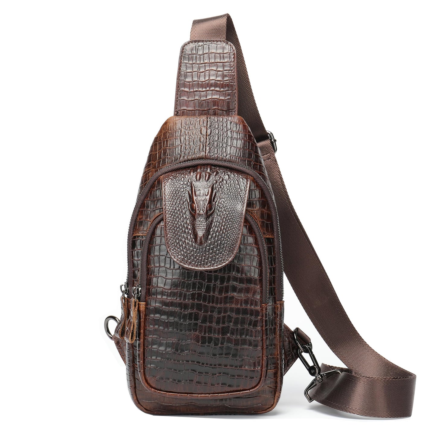 LUKZIJAES Genuine Leather Sling Bag for Men