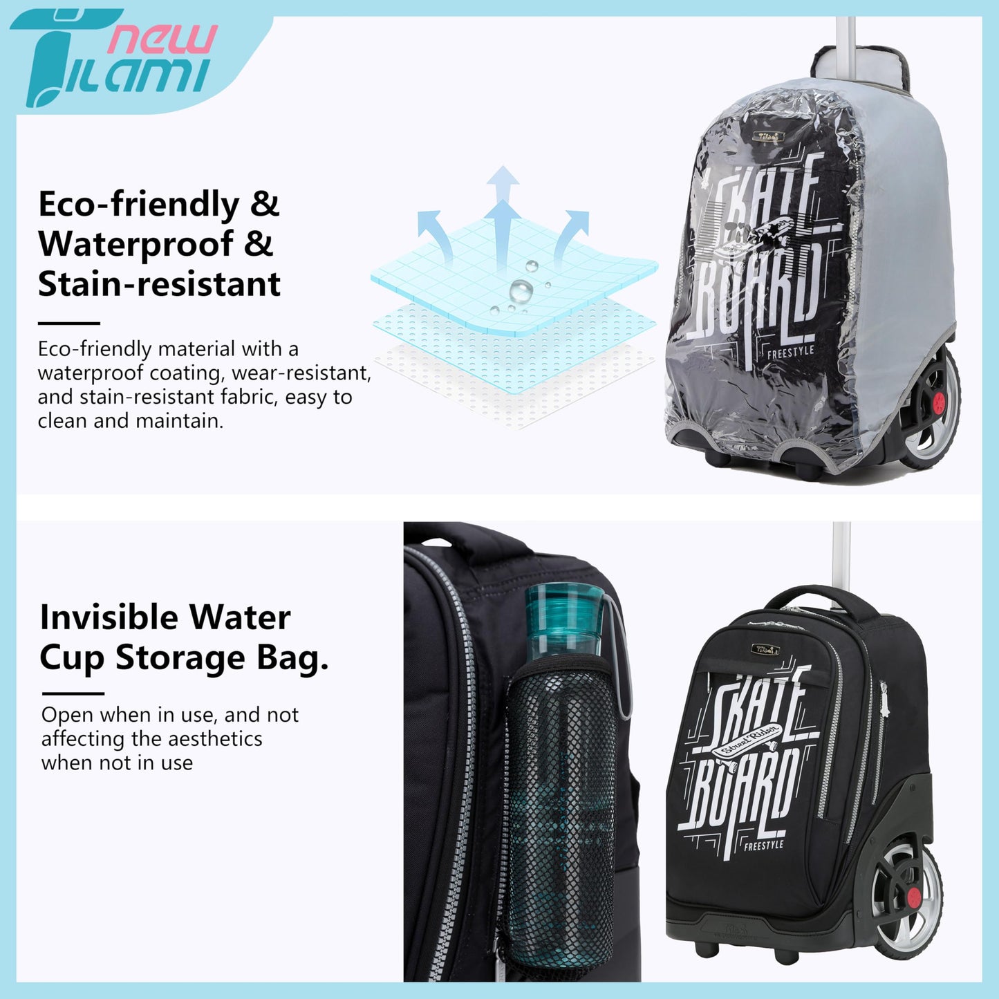 NEW TILAMI 19" Rolling Backpack for kids, Adjustable Laptop Backpack