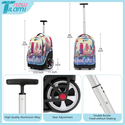 NEW TILAMI 19" Rolling Backpack for kids, Adjustable Laptop Backpack