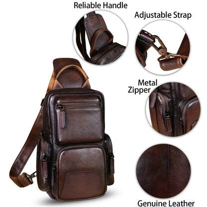 IVTG Genuine Leather Sling Crossbody Bag, Brown