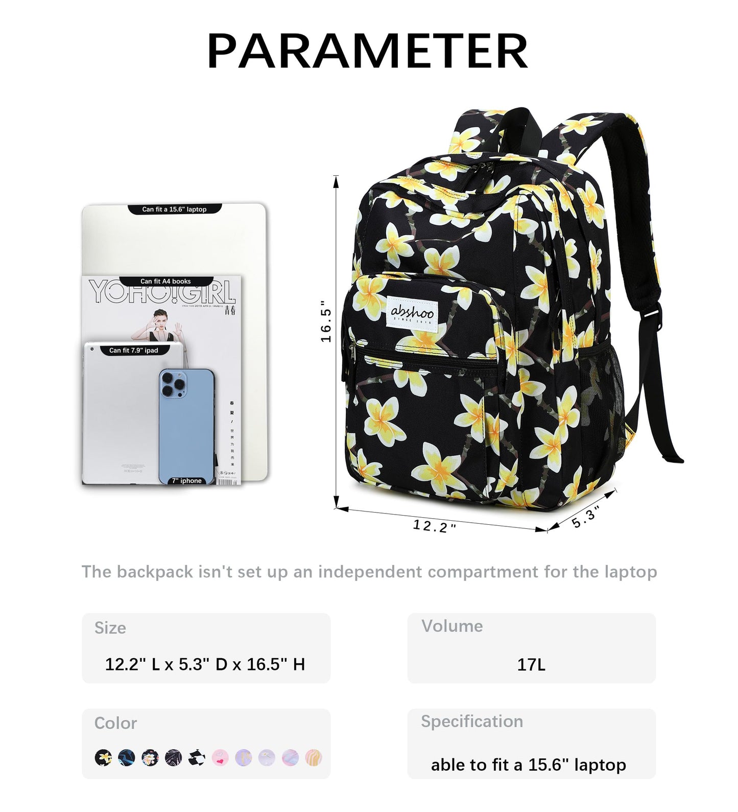 abshoo Basic Travel Backpack, Water-Resistant