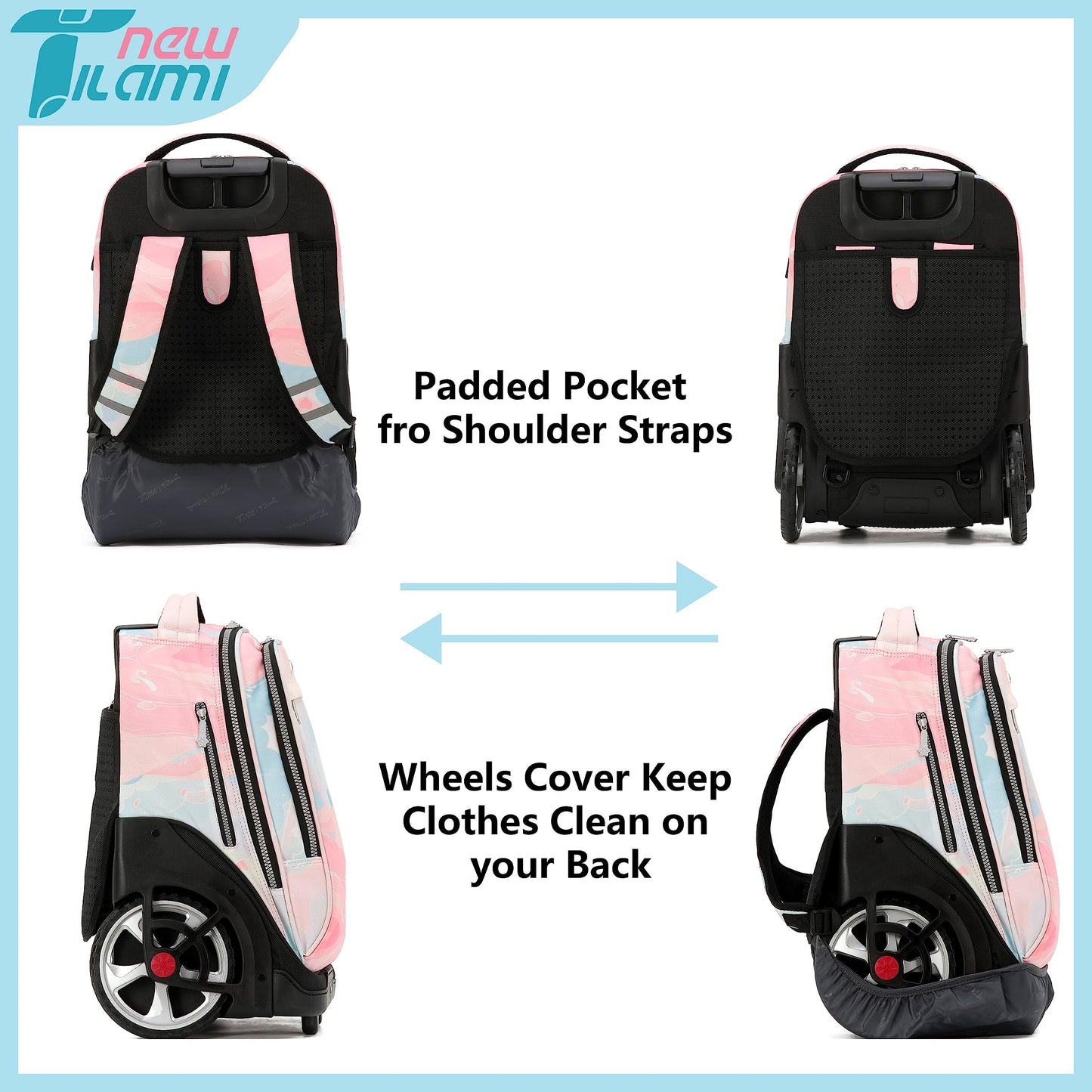 NEW TILAMI 19" Rolling Backpack for kids, Adjustable Laptop Backpack