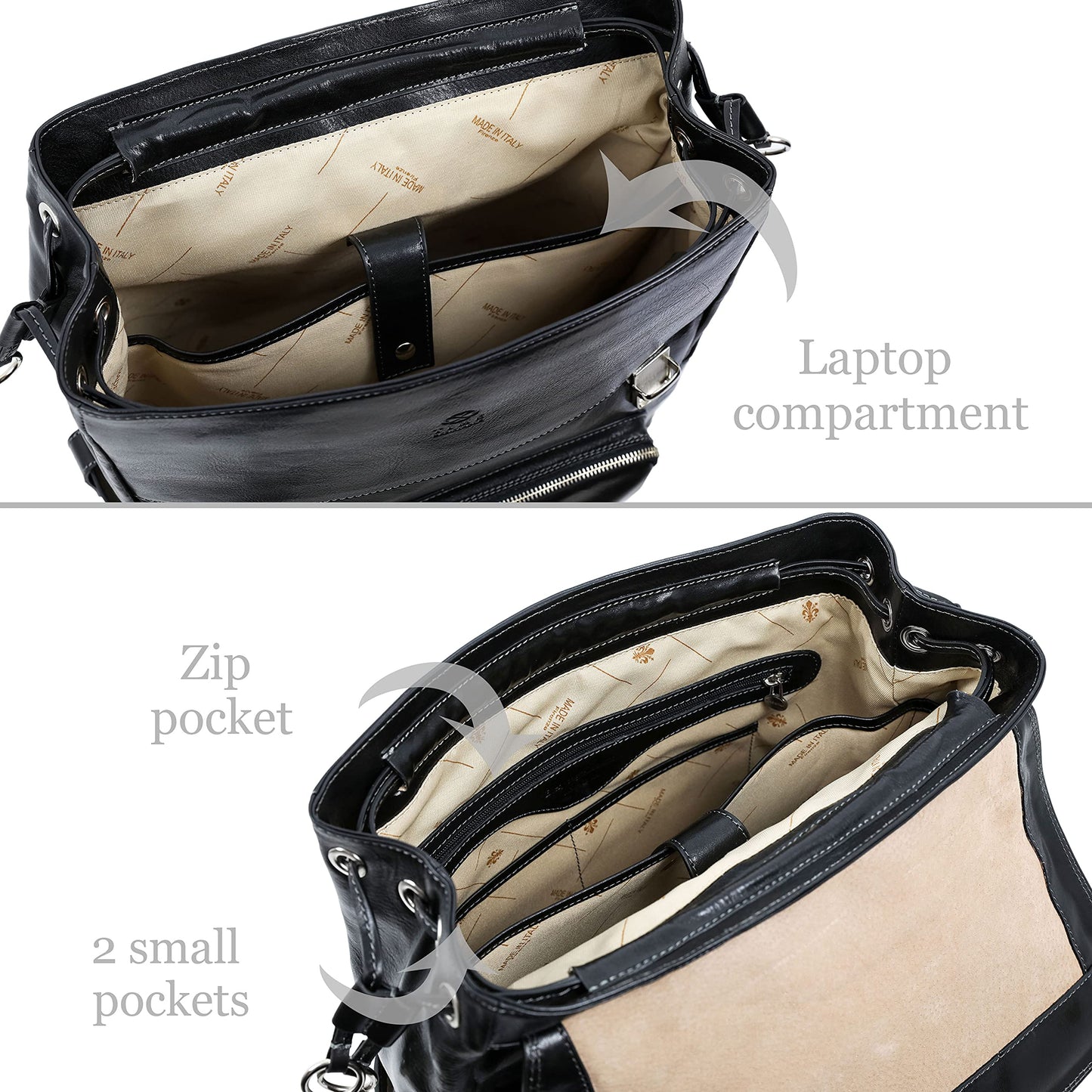 Time Resistance Leather Travel Backpack, Black