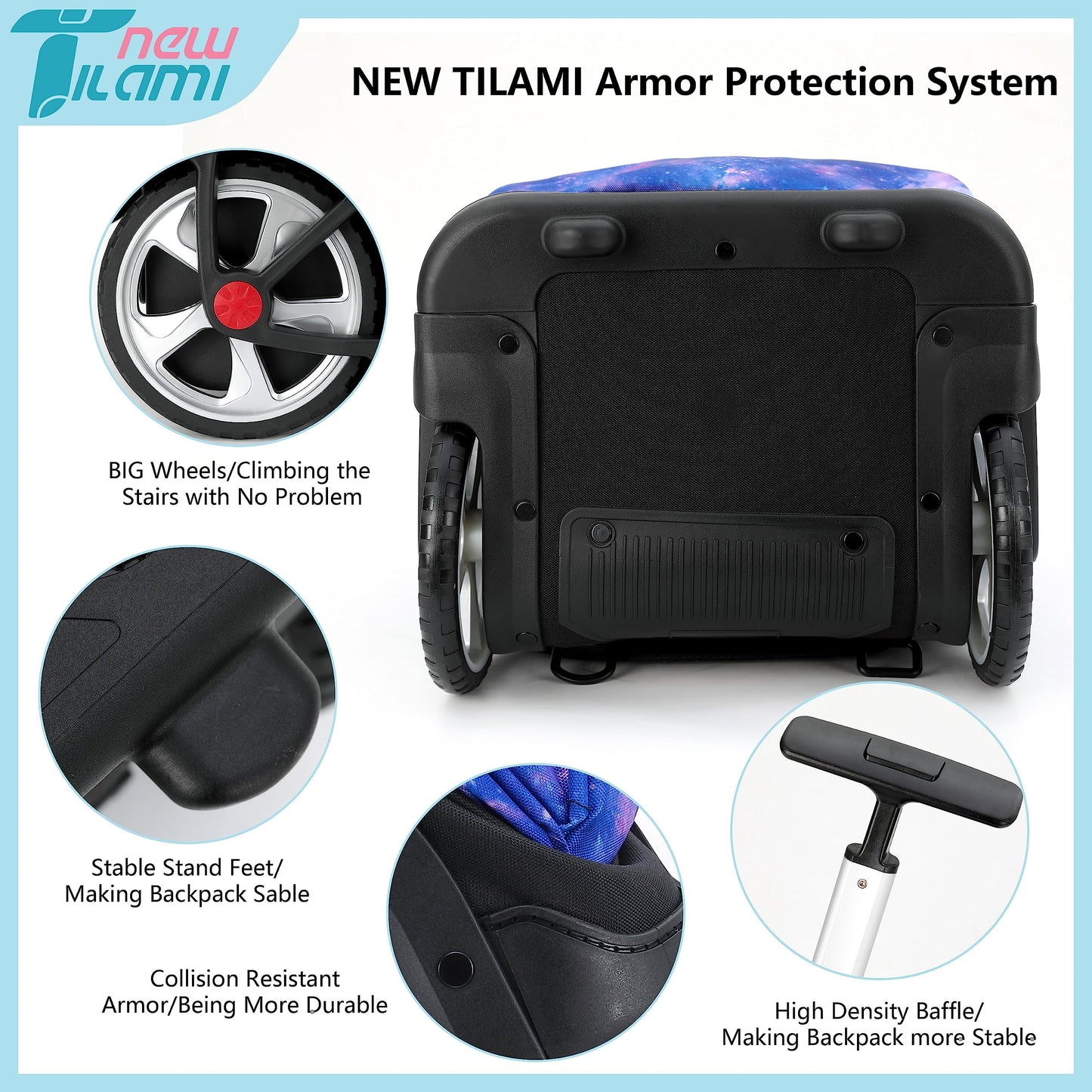 NEW TILAMI 19" Rolling Backpack for kids, Adjustable Laptop Backpack