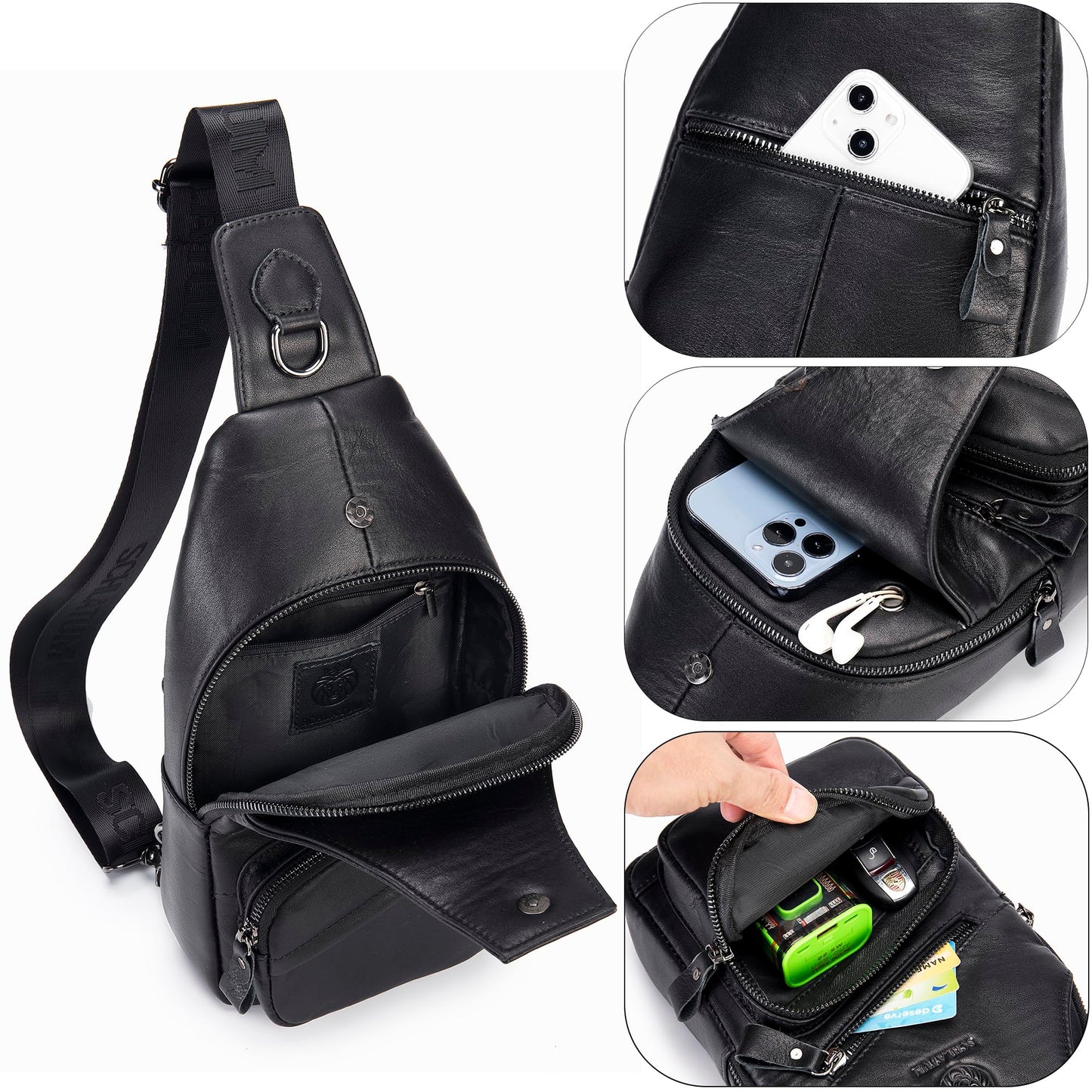 LUKZIJAES Genuine Leather Sling Bag for Men