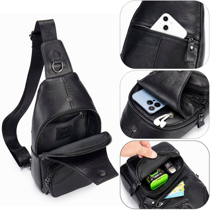 LUKZIJAES Genuine Leather Sling Bag for Men