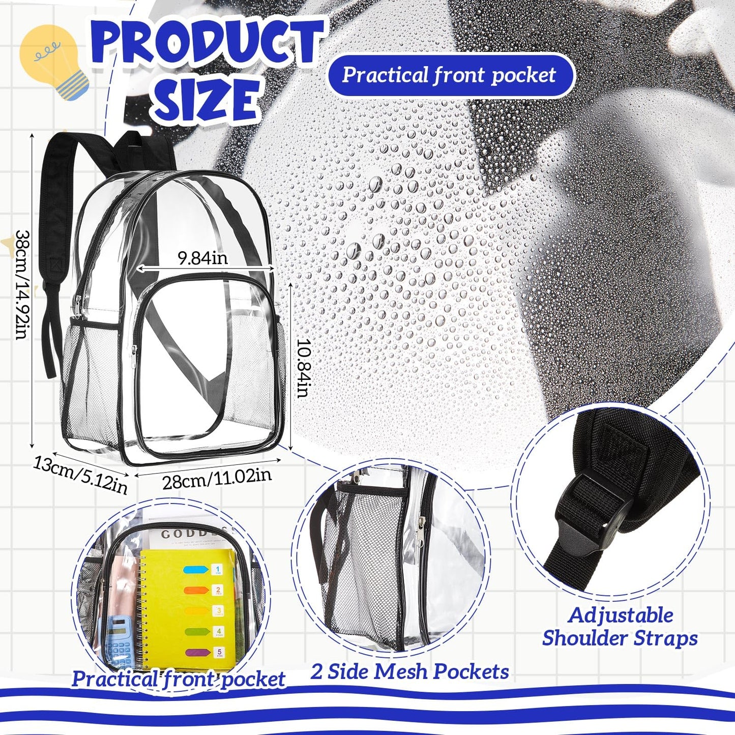 Amylove Clear PVC Backpack, 15", Black, 100-Pack