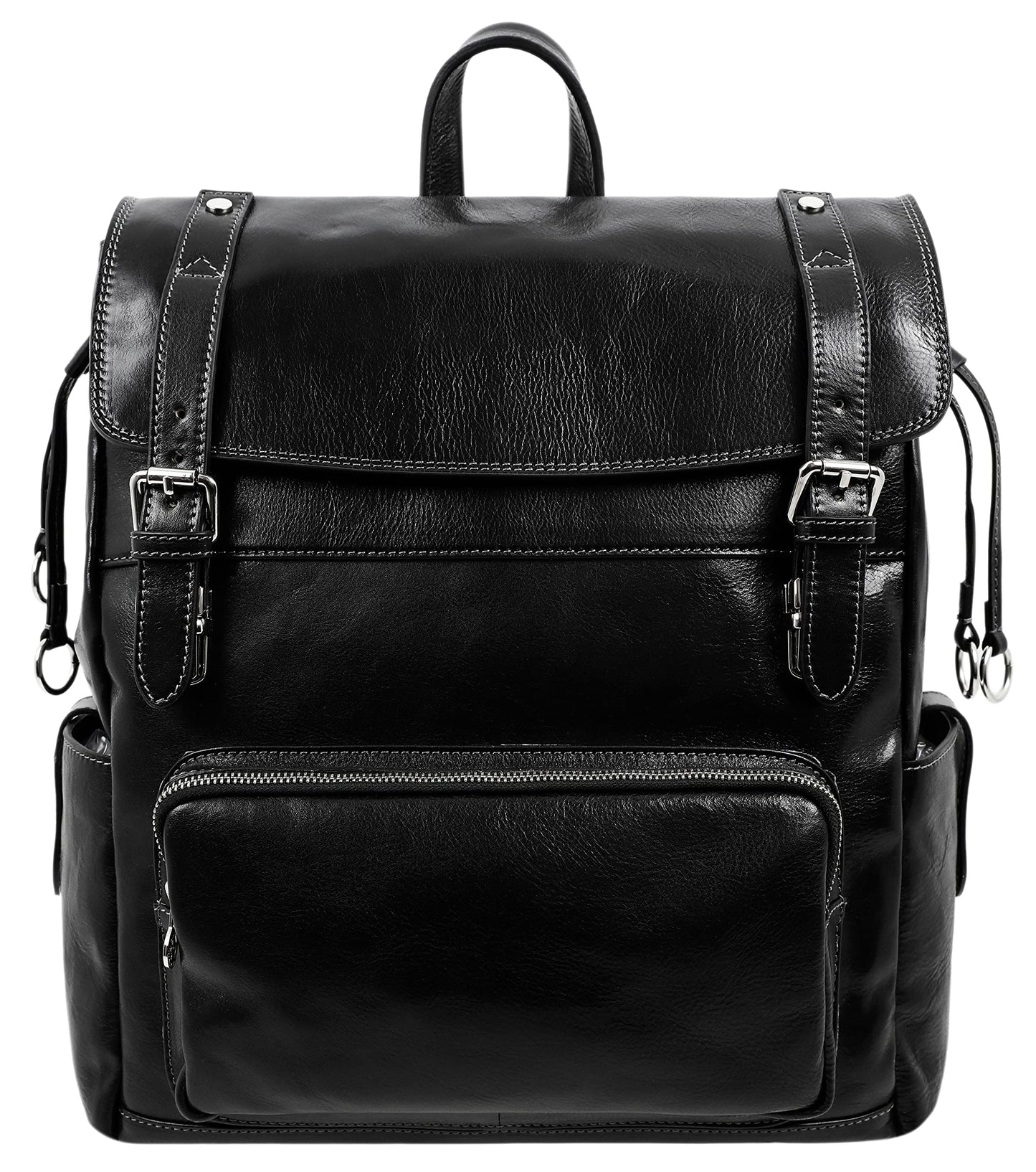 Time Resistance Leather Travel Backpack, Black