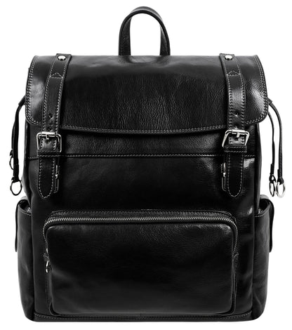 Time Resistance Leather Travel Backpack, Black