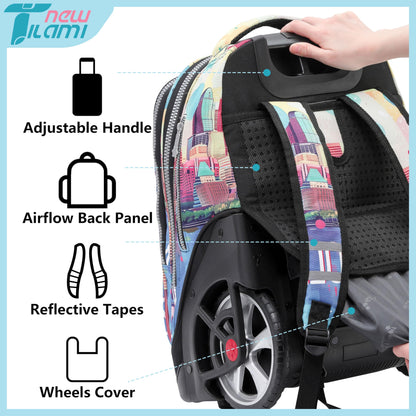 NEW TILAMI 19" Rolling Backpack for kids, Adjustable Laptop Backpack