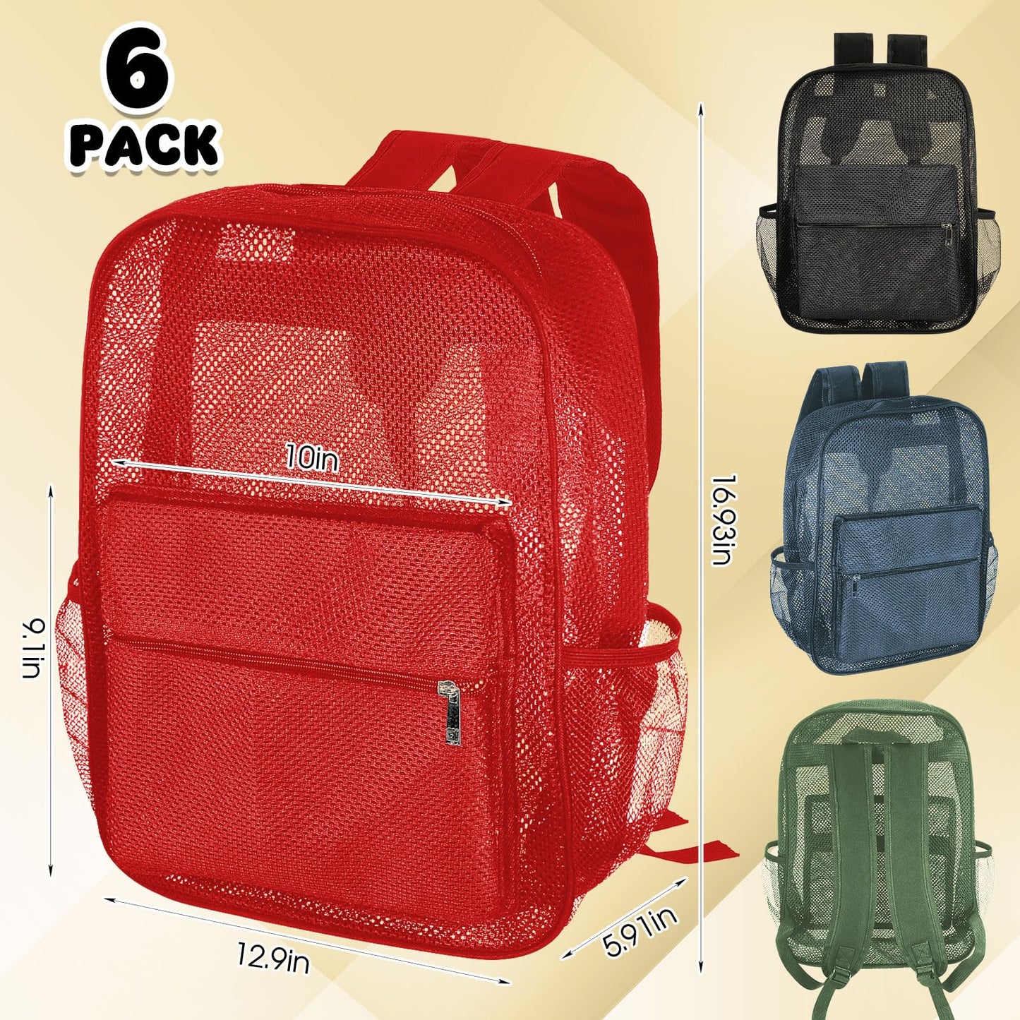 Amylove 17" Mesh Backpack – 48 Pack, Colorful