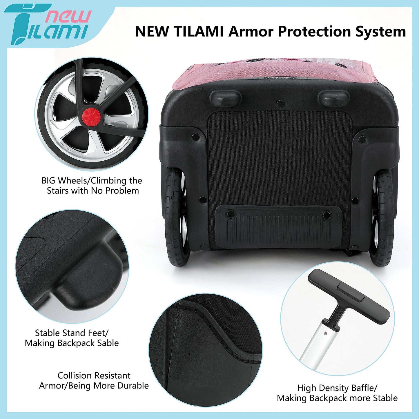 NEW TILAMI 19" Rolling Backpack for kids, Adjustable Laptop Backpack