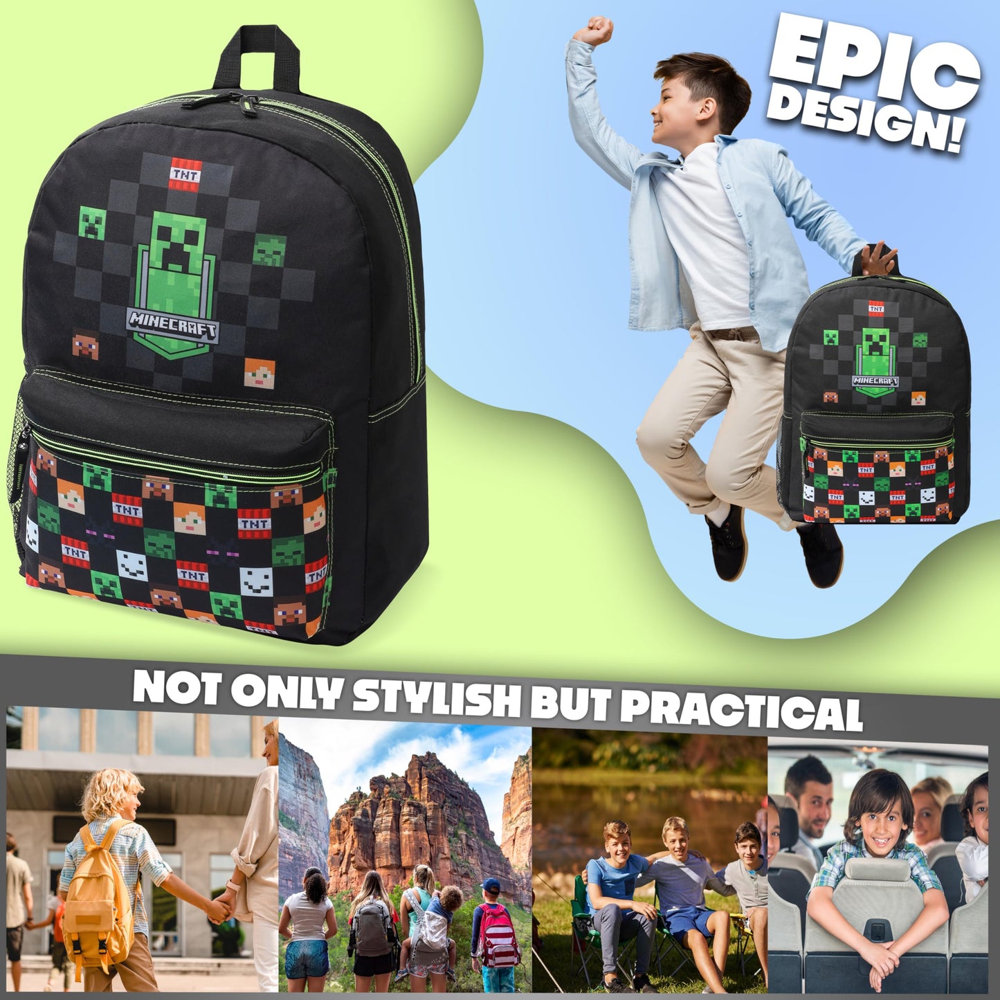 Minecraft Kids & Teens Backpack, Black