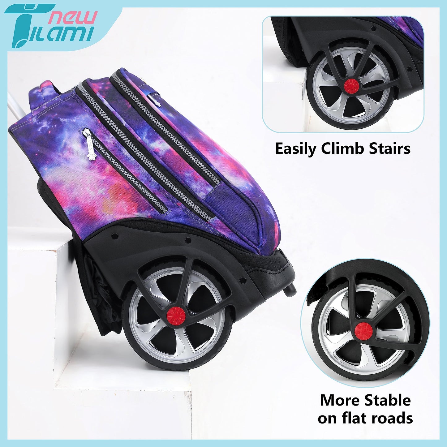 NEW TILAMI 19" Rolling Backpack for kids, Adjustable Laptop Backpack