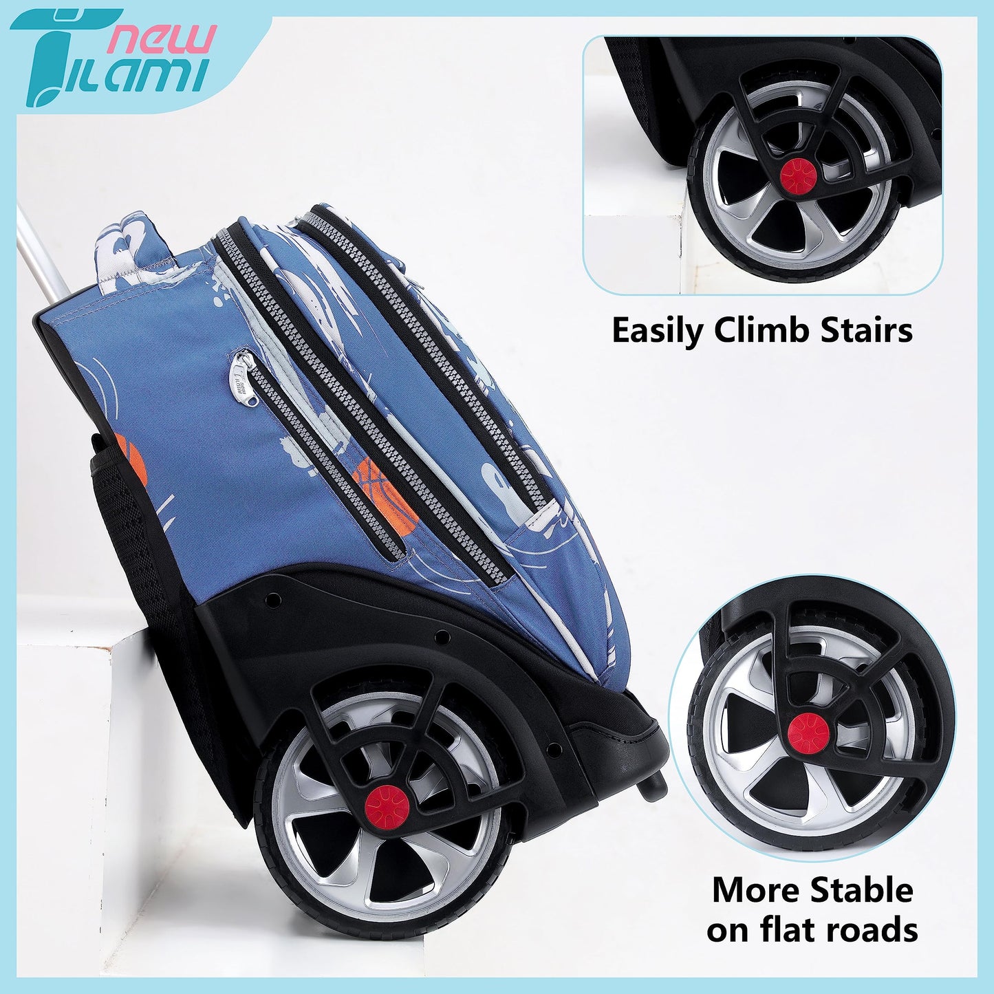 NEW TILAMI 19" Rolling Backpack for kids, Adjustable Laptop Backpack