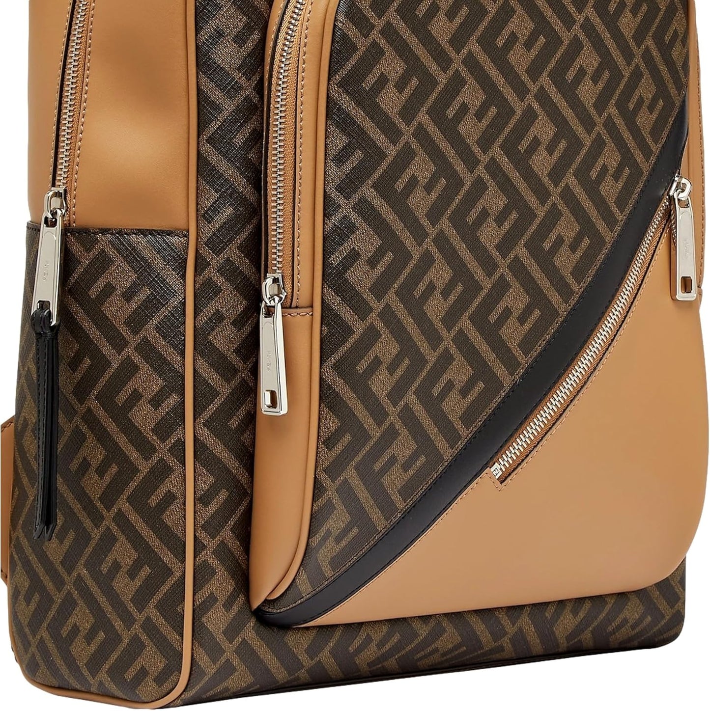 FENDI Men's FF Logo Backpack with Diagonal Pattern, Brown