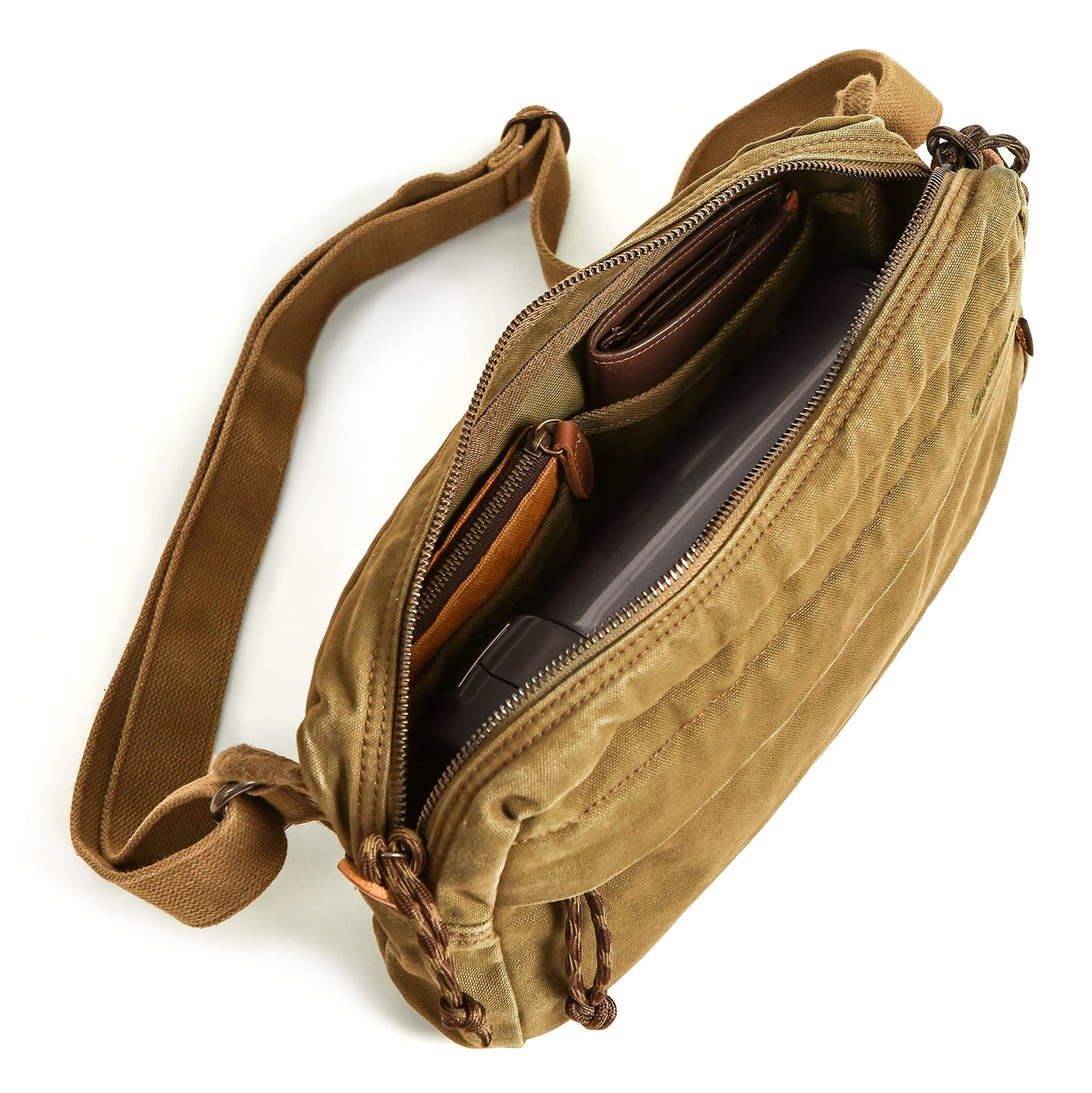 GOOTIUM Men’s Canvas Crossbody Sling Bag, Khaki