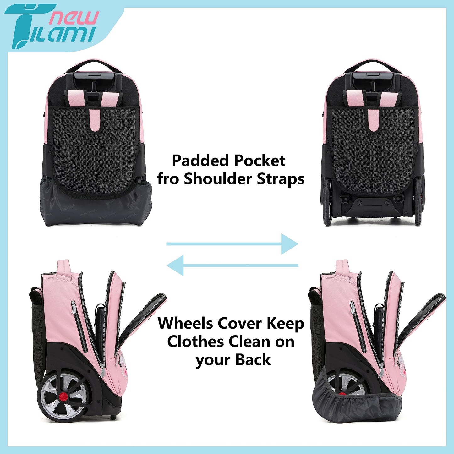 NEW TILAMI 19" Rolling Backpack for kids, Adjustable Laptop Backpack