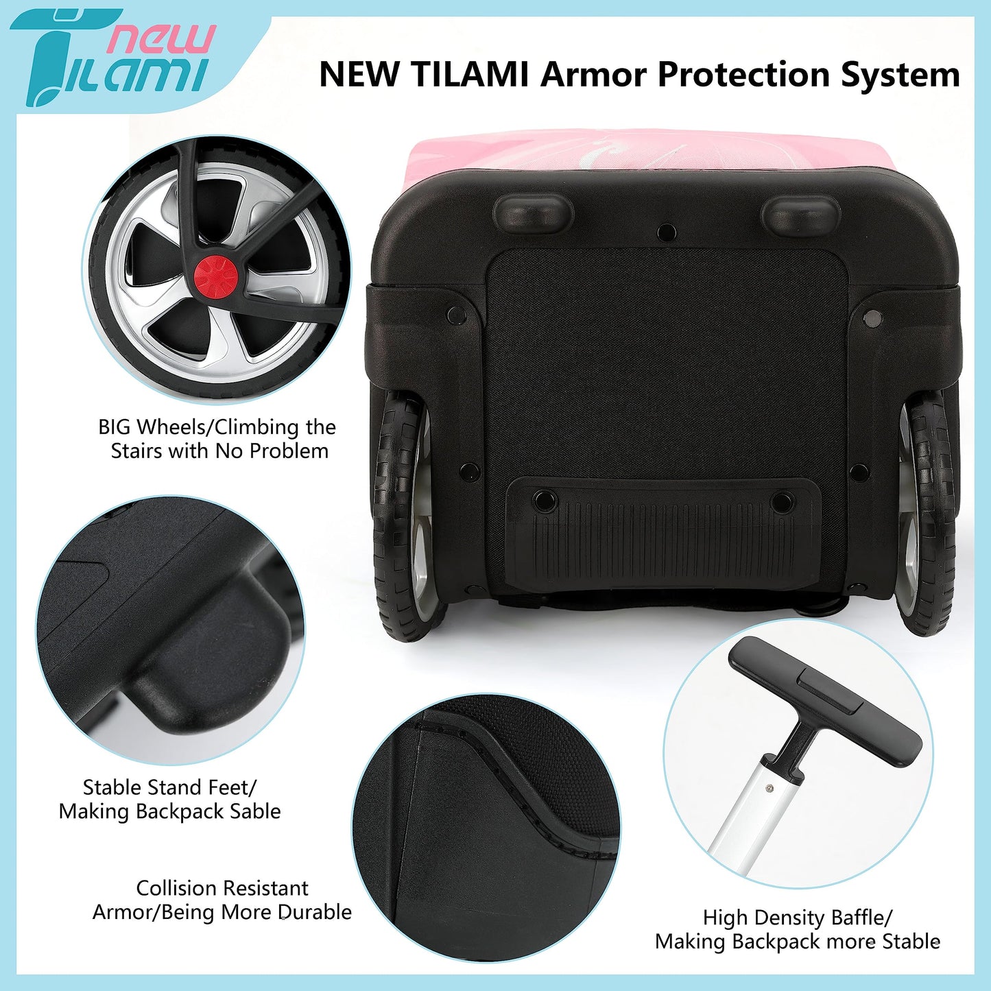NEW TILAMI 19" Rolling Backpack for kids, Adjustable Laptop Backpack