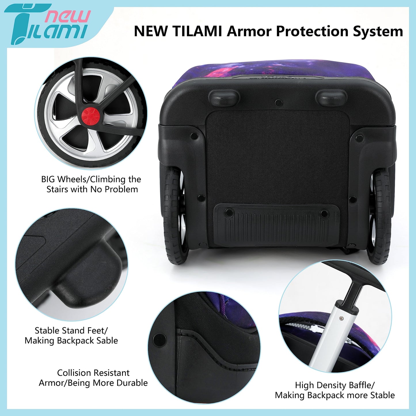 NEW TILAMI 19" Rolling Backpack for kids, Adjustable Laptop Backpack
