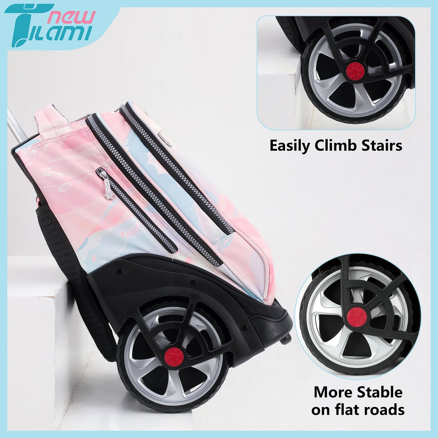 NEW TILAMI 19" Rolling Backpack for kids, Adjustable Laptop Backpack