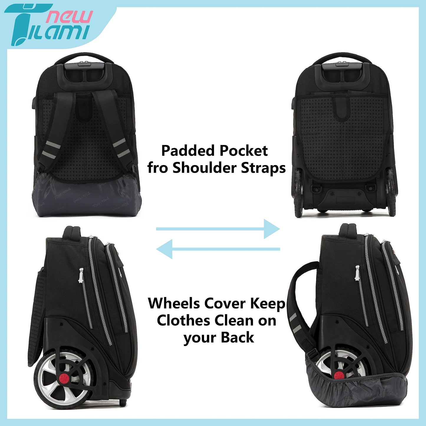 NEW TILAMI 19" Rolling Backpack for kids, Adjustable Laptop Backpack